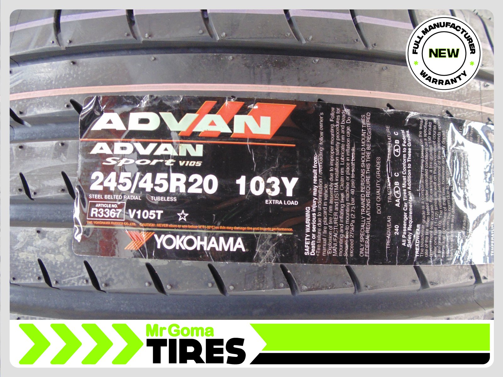New YOKOHAMA ADVAN SPORT V105 XL 245/45/20 Tire in Miami | $235